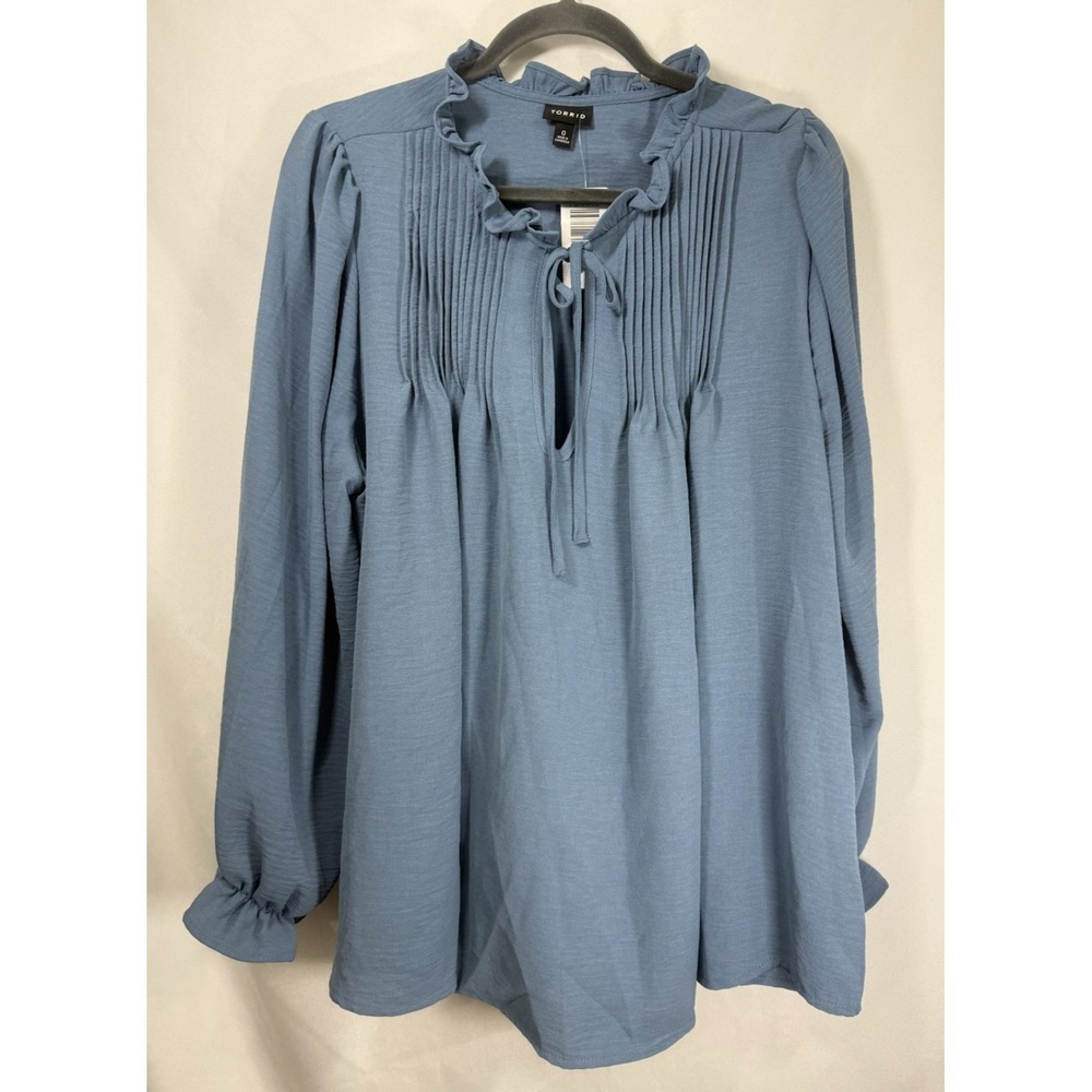 NWT Torrid Blue Peasant Ruffle Tie Neck Long Sleeve Top Blouse Womens Size Large